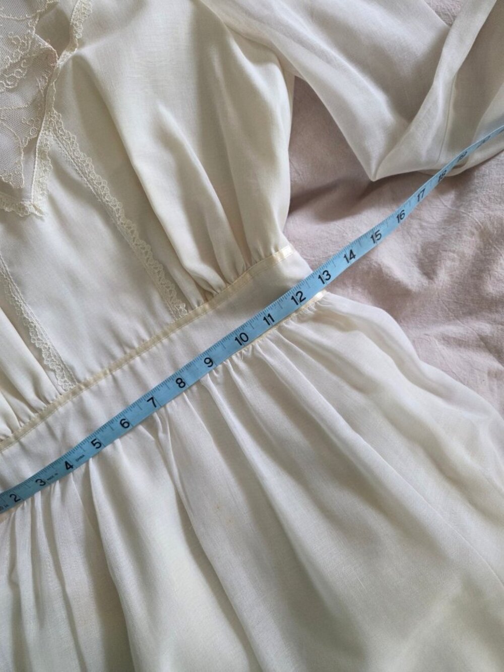 VTG Gunne Sax Ivory Lace Prairie Wedding Dress Cameo Pin Sheer OverlayCottage - Picture 6 of 15
